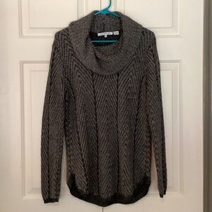 Black and gray cotton cowl neck sweater